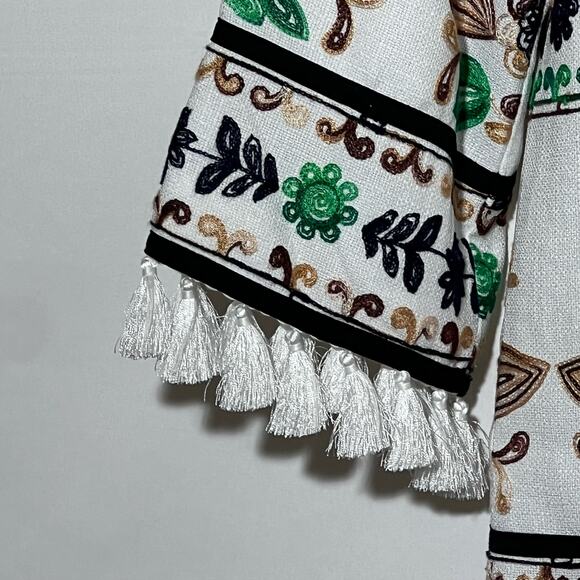 Free The Roses Embroidered Tassel Floral Fully Lined Jacket White Womens Size S - Picture 4 of 9